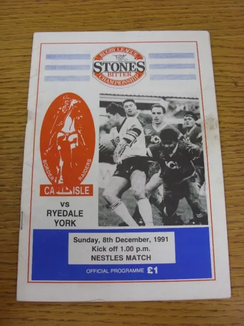 08/12/1991 Rugby League Programme: Carlisle v Ryedale York (Marked)