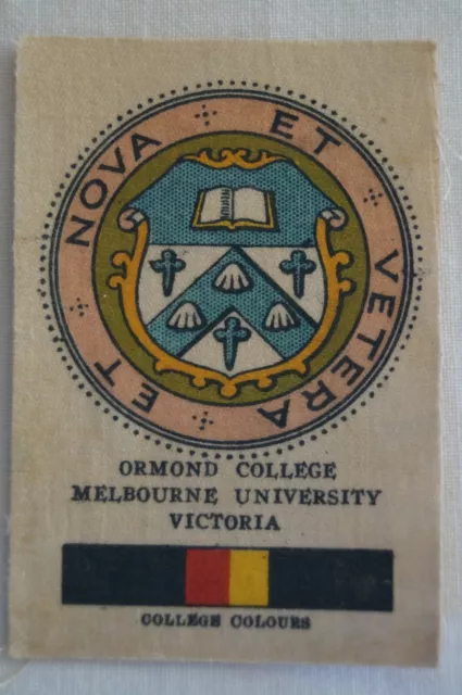 Vintage 1910's Wills Silk School Crests Ormond College Melbourne University Vic