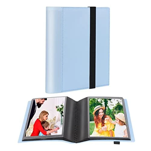 Álbum de fotos pequeño 4x6 fotos página interior negra con banda elástica fuerte, azul