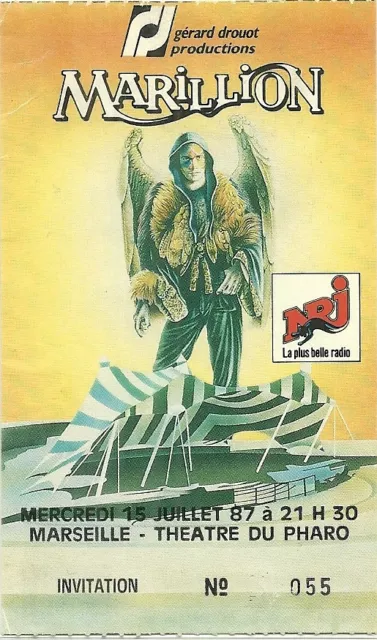 Rare / Ticket Billet De Concert - Marillion : Live A Marseille ( France ) 1987
