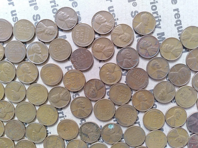 $6.84 copper one cent coins Lincoln Wheat penny lot 1940s pennies pounds P D S 16