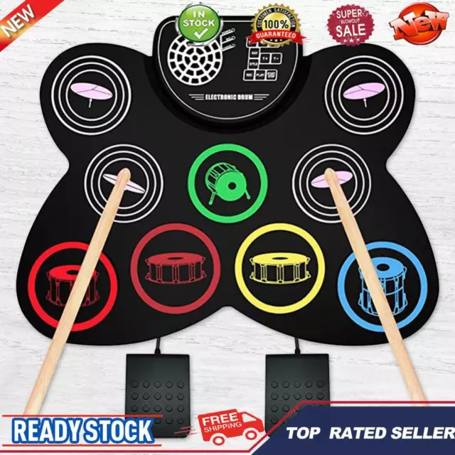 9 Pads Folding Music Drums with Drumsticks Foot Pedals Gift for Kids Adults