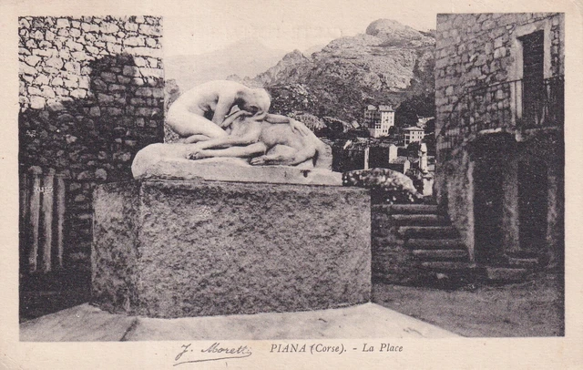 Carte postale ancienne postcard PIANA CORSE la place éd MORETTI 1938