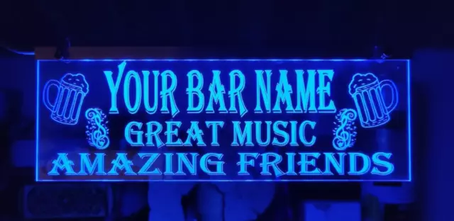 Bar Open Sign led personalised bar name mancave light up neon pub garden bar