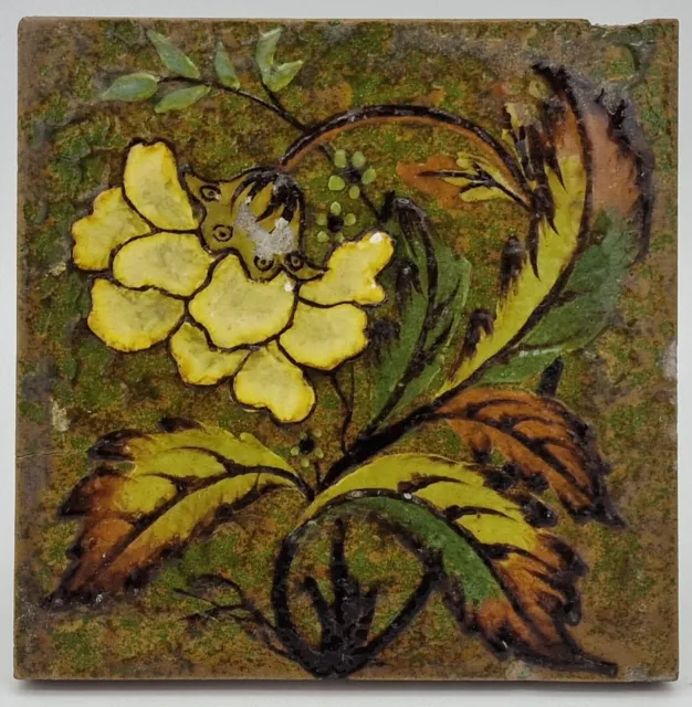 Antique Fireplace Tile Arts & Crafts Impasto Floral Sherwin & Cotton C1886 AE4
