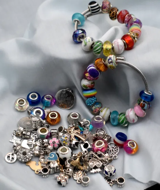 Jewelry Making Supplies - Assorted Large-Hole  Beads & Spacer Charms 80+ Pieces