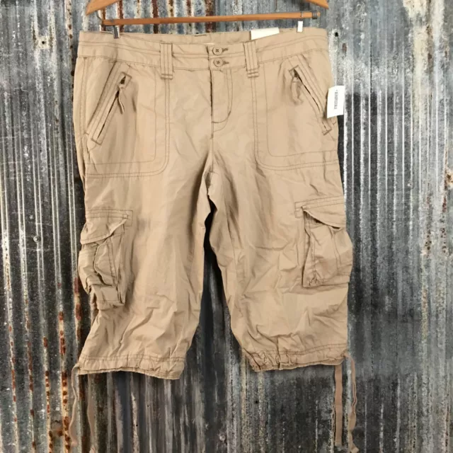 Aeropostale Pants Womens 11/12 Cropped Cargo Cotton Beige Pockets Hem Ties