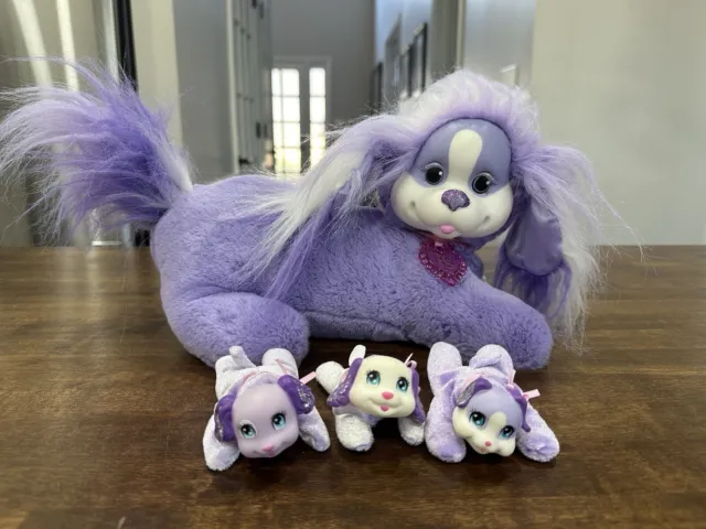 Vintage Puppy Surprise Purple Plush Dog 3 Babies Puppies StuffedAnimal CLEAN EUC