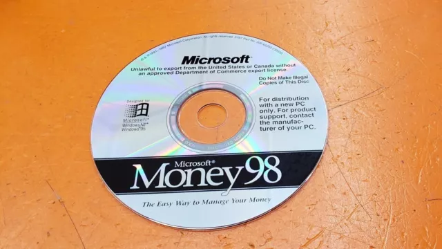 ⭐️⭐️⭐️⭐️⭐️ Microsoft Money 98 CD Vintage Finance Software