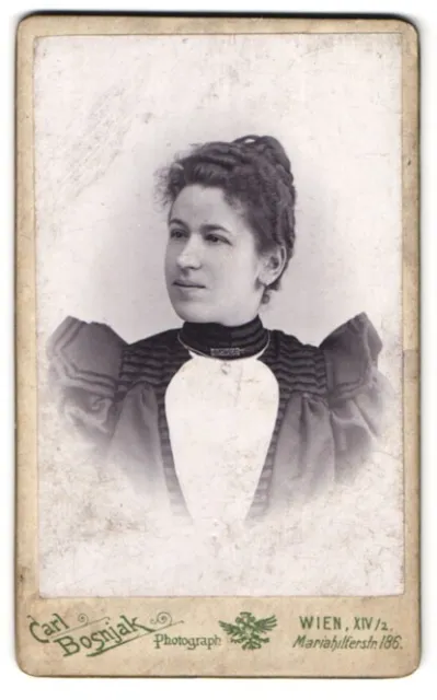 Fotografie Carl Bosnjak, Wien, Mariahilferstr. 186, Portrait junge Frau im Bied