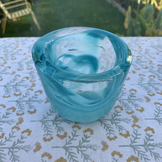 Glas aquablau/klar Kerzenhalter handgeblasen