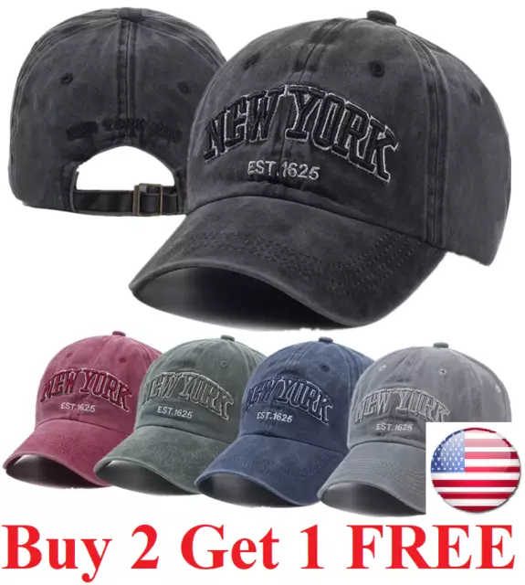 New York NY Dyed Washed Retro Cotton New Plain Polo Style Baseball Ball Cap Hat