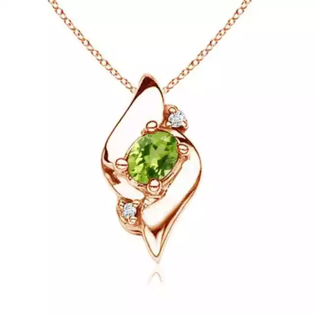 Angara natürliche 4x3 mm Peridot Mode Anhänger Halskette in 14K Roségold für Frauen