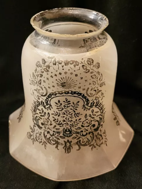 Antique Acid Etched Glass Lamp Shade Victorian Gasolier Art Nouveau Deco Floral