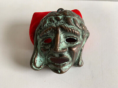 Cast Metal Greek Theater Mask With Faux Verdigris Finish Small Wall Hanging