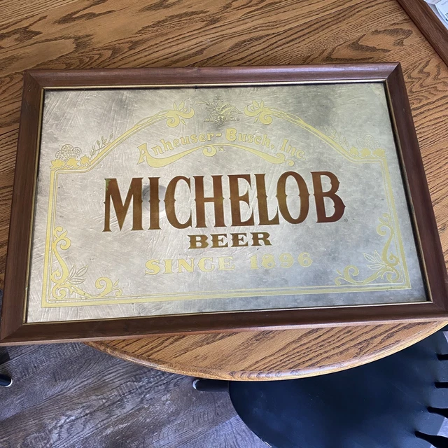 Vintage Michelob Beer Mirror Sign Framed 1987 Anheuser Busch 26" x 18" Retro