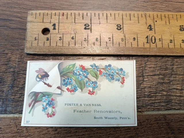 1880s trade card. Foster & Van Ness Feather Renovators South Waverly Penna. (M1)