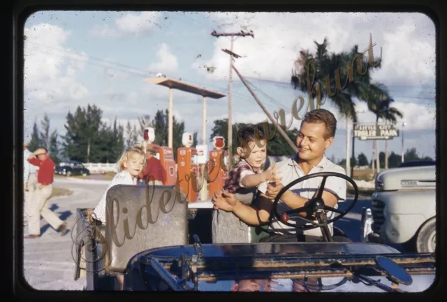 Phillips 66 Gas Station Blonde Girl Willys Jeep 35mm Slide 1950s Kodachrome