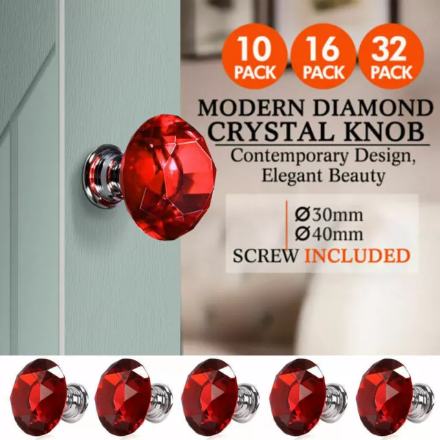 Door Knobs Handles Clear Crystal Diamond Glass Kitchen Cupboard Cabinet Pulls