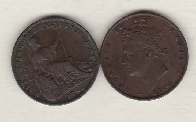 Two 1822 & 1830 George Iv Farthings In Very Fine Condition