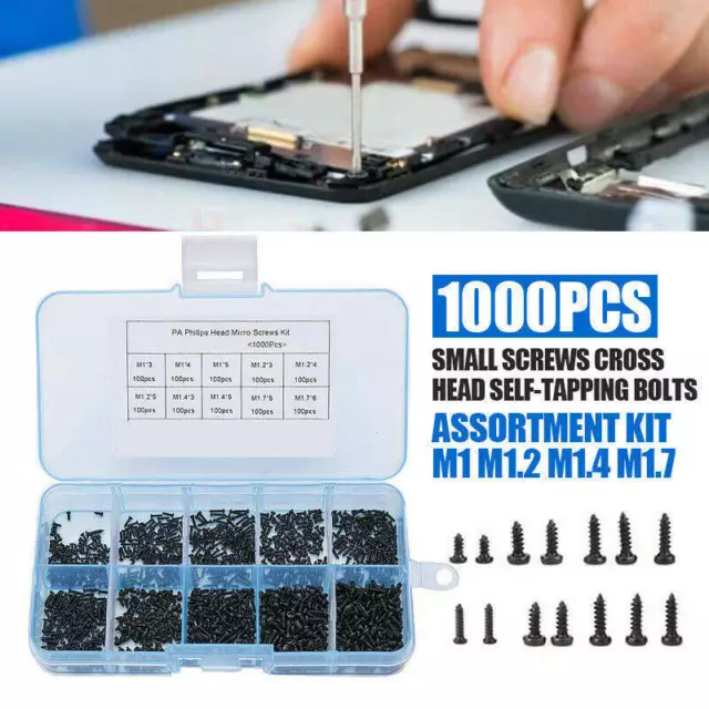 1000X Small Screws Cross Head Self-tapping Bolt Assortment Kit M1/1.2/1.4/1.7 BU