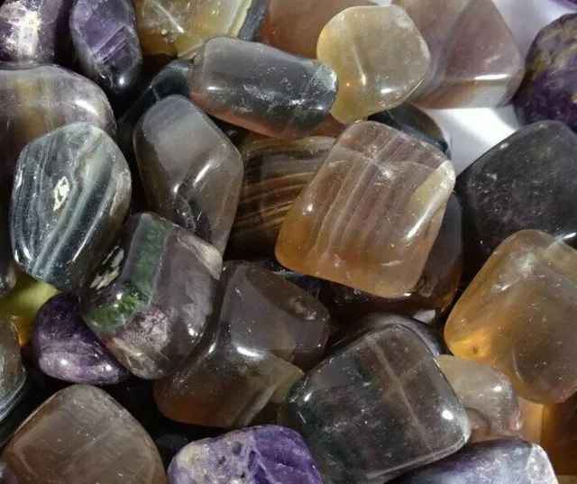 Three (3) Rainbow Fluorite Tumbled Stones Medium/Large Natural Tumble Stones