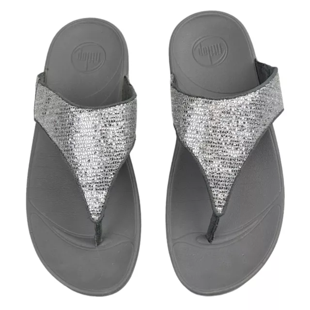 FitFlop Womens Size 8 Silver Gray Sequin Slides Flip Flop Thong Sandals