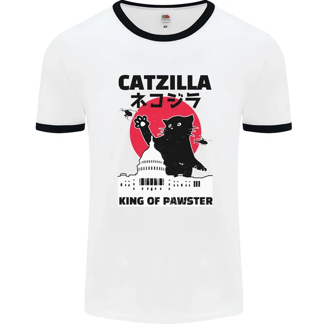 Catzilla Funny Cat Parody Mens Ringer T-Shirt