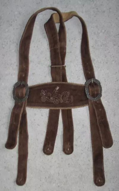 Dark Brown Traditional Costume Leather Suspenders for Approx. up To 40 3/16in