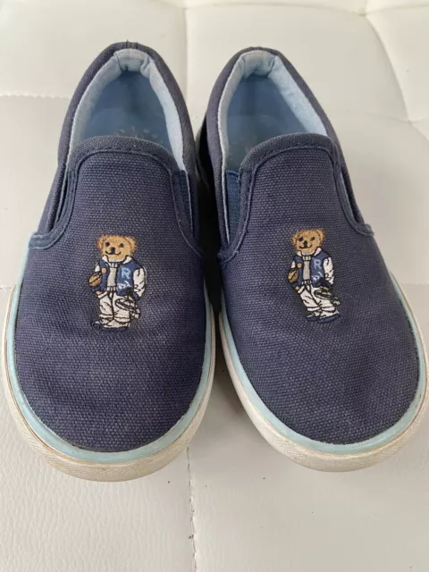 Ralph Lauren Polo Toddler Slip On Sneakers Size 10 Navy Polo Bear Embroidered