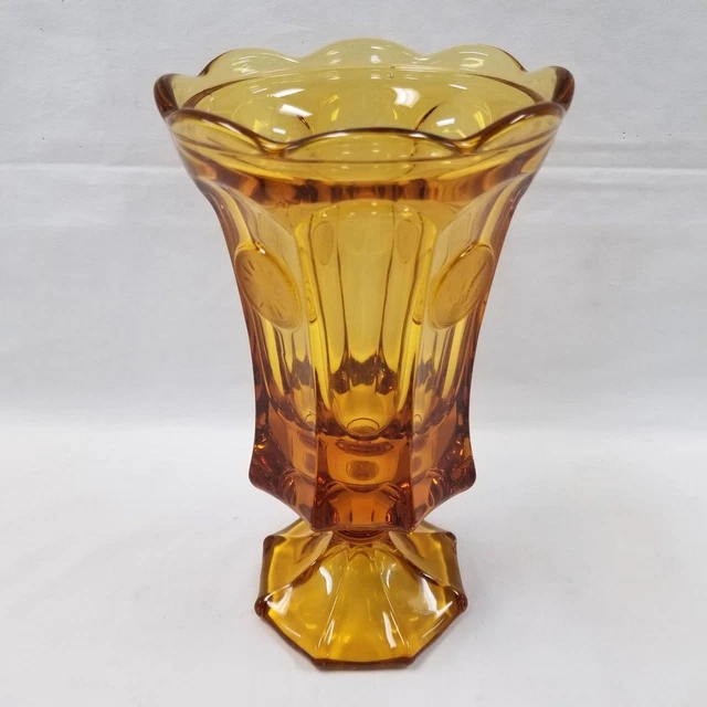 Vtg Fostoria Amber Glass 9.5" Tall Federal Coin Footed Urn Apothecary Jar NO Lid