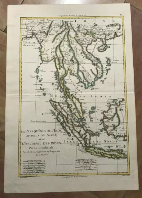 Siam Malaysia Sumatra 1780 Rigobert Bonne Antique Map In Colors 18Th Century