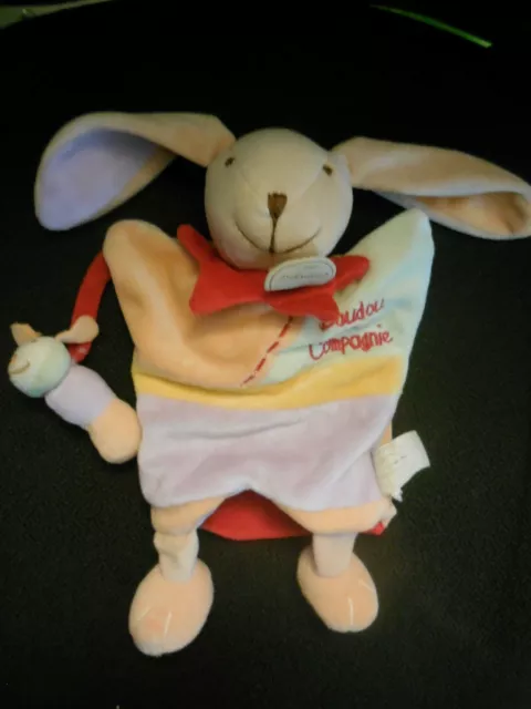 DOUDOU ET COMPAGNIE marionnette lapin Poulin Mario vert orange mauve + chenille