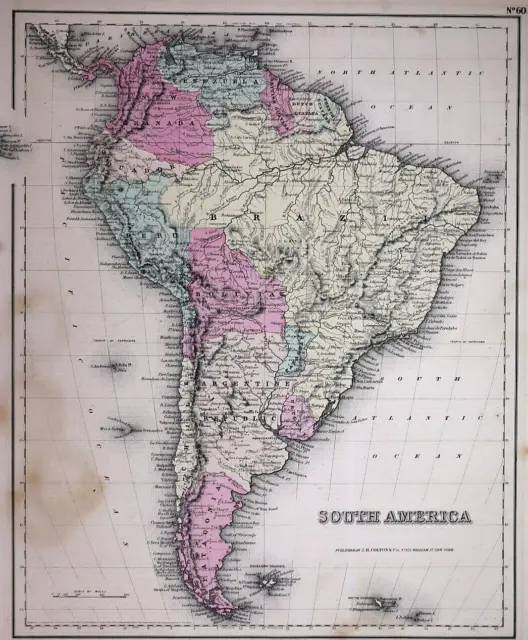 Old (Lg14x17) 1857 Colton Atlas Map ~ SOUTH AMERICA ~ Free S&H  ~Inv#400