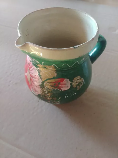 Antico vaso brocca caraffa fiori scolpiti dipinti a mano DERUTA