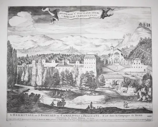 Frascati Sacro Eremo Di Camaldoli Lazio Italia Incisione Blaeu Mortaio 1704