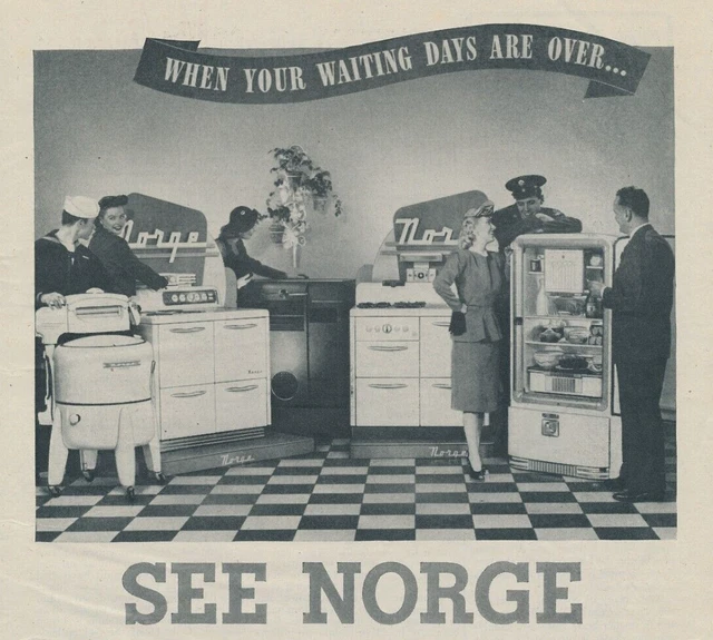 Norge Washer Refrigerator Range Vintage Magazine Print Ad 1945