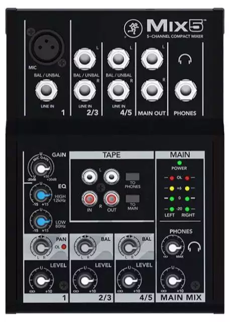 Mackie Mix5 Mischpult DJ PA 5-Kanal Analog Mixer Phantomspannung Kompakt Console