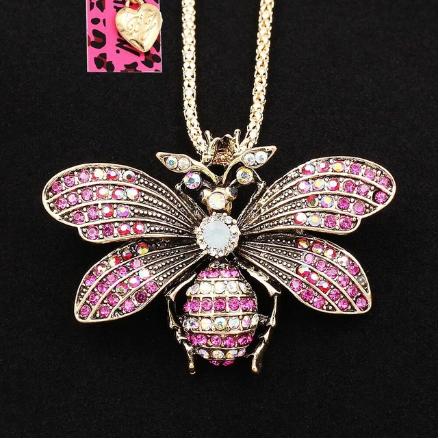 Betsey Johnson Lovely Crystal Bee Honeybee Pendant Chain Necklace/Brooch Pin