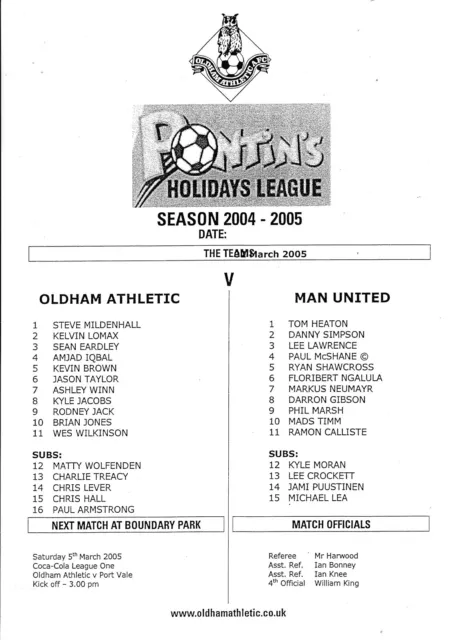 Oldham Athletic Reserves v Manchester United Reserves 2004/5 (2 Mar)