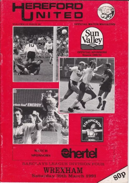 Hereford United v Wrexham 1990 / 91 Division 4 Programme - March 30th 1991