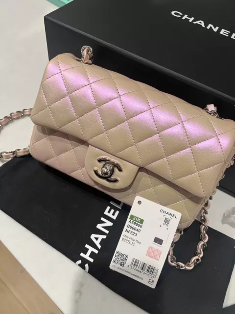 21K CHANEL Classic Mini Flap Bag Iridescent Pink Calfskin Rectangular 2021  NWT $5,200.00 - PicClick