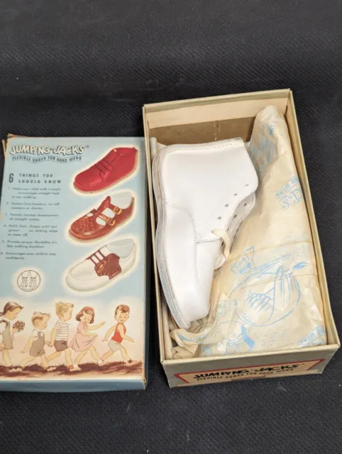 Vintage JUMPING JACKS Baby Toddler Leather Shoes 5 1/2D w Original Display Box