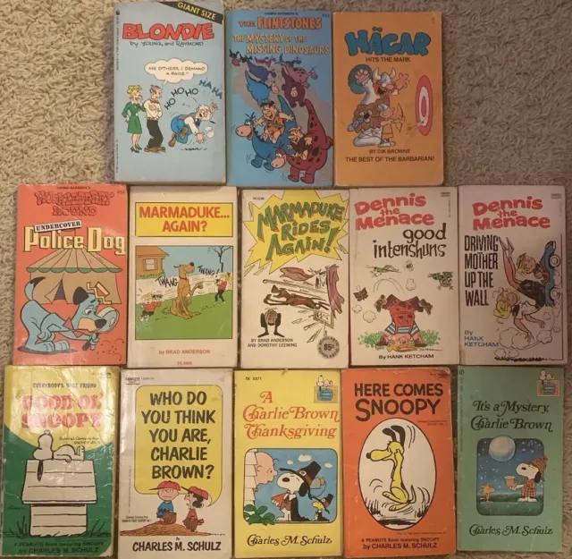 Comic Paperback Lot of 13 Vintage Books. Peanuts, Marmaduke, Huckleberry Hound