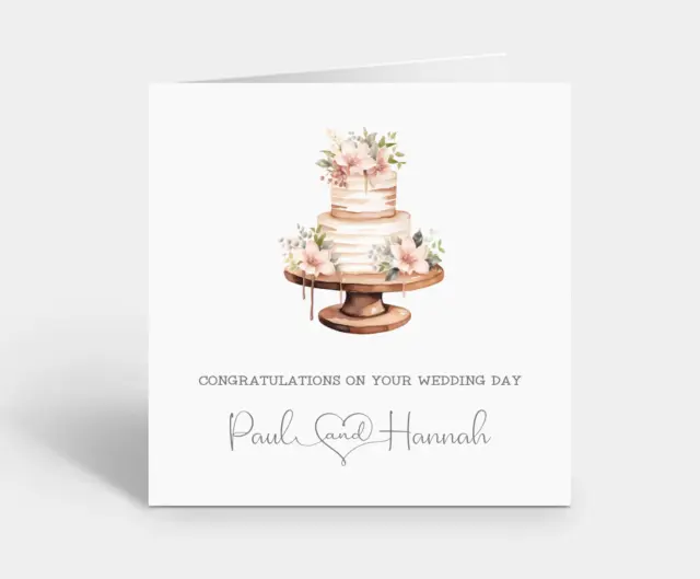 Personalised Wedding Card Rustic Wedding Cake Happy Wedding Day Congratulations
