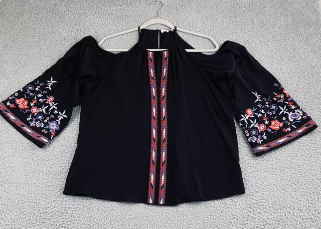 Parker Women's Aztec Geo Floral Multi Heavily Embroidered Blouse Top Size M EXC