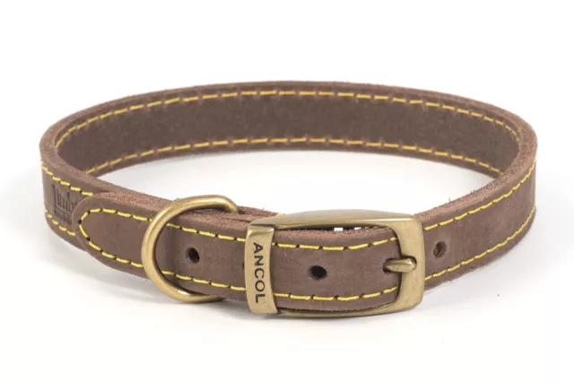 Ancol Leather Timberwolf Blue Brown Round Flat Dog/Puppy Collar