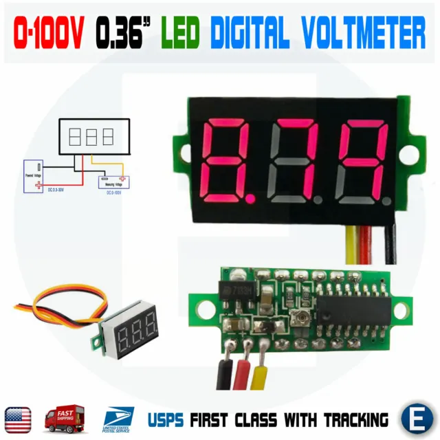 0.36" RED DC 0-100V 3 Wire LED Digital Display Panel Volt Meter Voltmeter