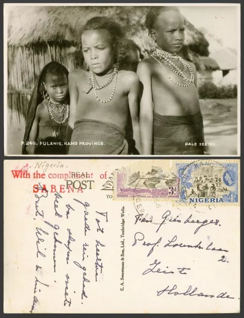 Nigeria QE 4d 1956 alte Postkarte Fula Fulanis Kano Provinz einheimische Mädchen Kinder