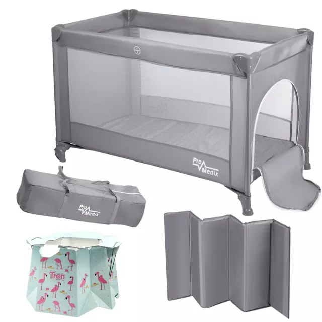 Baby Travel Cot +10x Tron Disposable Potty Set Toddler Grey Mesh Crib Mesh Sides